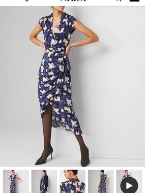 White House Black Market Blue & White Floral Wrap Midi Dress
